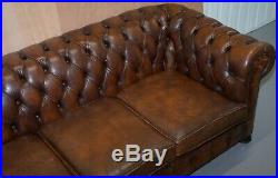 Vintage Art Deco 1920's Brown Leather Hand Dyed Coil Sprung Chesterfield Sofa