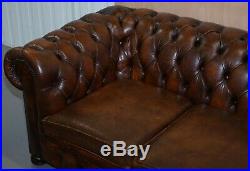 Vintage Art Deco 1920's Brown Leather Hand Dyed Coil Sprung Chesterfield Sofa