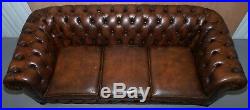 Vintage Art Deco 1920's Brown Leather Hand Dyed Coil Sprung Chesterfield Sofa