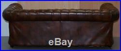 Vintage Art Deco 1920's Brown Leather Hand Dyed Coil Sprung Chesterfield Sofa