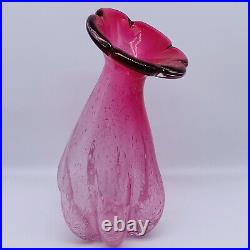 Vintage Art Glass Hand Blown Bullicante Pink Flower Top Two Tone Vase 11T 5.5W