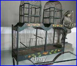 Vintage Bird Cage Hand Painted Wood Victorian Double Dome Cathedral Wooden House