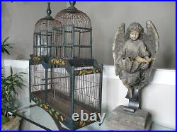 Vintage Bird Cage Hand Painted Wood Victorian Double Dome Cathedral Wooden House