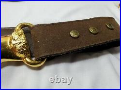 Vintage Brass Womans Clasping Hands Victorian Revival Leather Belt