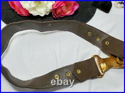 Vintage Brass Womans Clasping Hands Victorian Revival Leather Belt