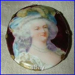 Vintage Brooch Pin MARIE ANTOINETTE Vigee-Lebrun Porcelain Brass Victorian