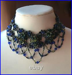 Vintage COLLEEN TOLAND Colbolt Choker, Handbeaded, 1990s, Signed