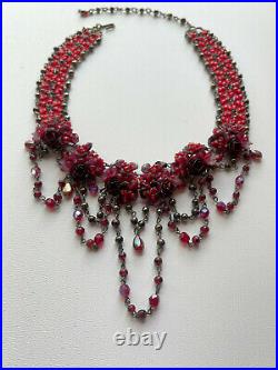 Vintage COLLEEN TOLAND Red Draped Choker Necklace, Signed