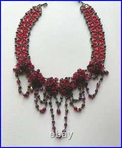 Vintage COLLEEN TOLAND Red Draped Choker Necklace, Signed