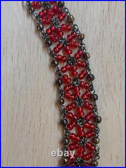 Vintage COLLEEN TOLAND Red Draped Choker Necklace, Signed