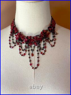 Vintage COLLEEN TOLAND Red Draped Choker Necklace, Signed