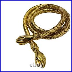 Vintage DL AULD Mesh Belt necklace Hands on ends Victorian Style Gold Tone 41