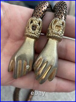 Vintage DL Auld Mesh Necklace Belt Victorian Hands Bronze Gold 70s 80s
