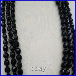 Vintage French Jet Black Beads Necklace Triple Strand Made In Germany 16 Inches