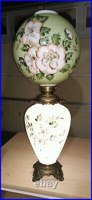 Vintage Gone With The Wind Hand Painted Glass, Electric 3-Way Hurricane Lamp