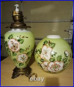 Vintage Gone With The Wind Hand Painted Glass, Electric 3-Way Hurricane Lamp