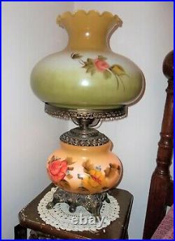 Vintage Gone with the Wind Style Hurricane Table Lamp Roses 3 Way Hand Painted