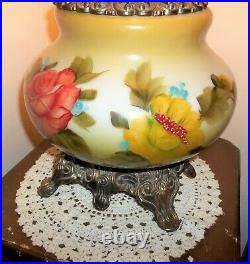 Vintage Gone with the Wind Style Hurricane Table Lamp Roses 3 Way Hand Painted