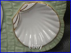 Vintage Green Square Oyster Plate Hand Painted 7 3/4 Gold Trim