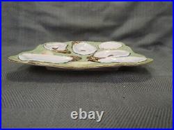 Vintage Green Square Oyster Plate Hand Painted 7 3/4 Gold Trim