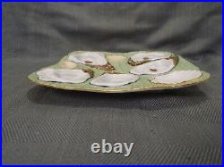 Vintage Green Square Oyster Plate Hand Painted 7 3/4 Gold Trim