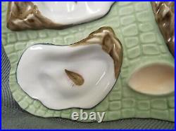 Vintage Green Square Oyster Plate Hand Painted 7 3/4 Gold Trim