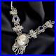 Vintage Hand Carved Cameo Necklace Filigree Victorian Revival Bezel Set Glass 9H