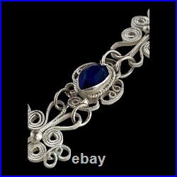 Vintage Hand Carved Cameo Necklace Filigree Victorian Revival Bezel Set Glass 9H