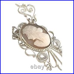 Vintage Hand Carved Cameo Necklace Filigree Victorian Revival Left Facing 9H