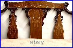 Vintage Hand Carved SETTEE Sofa Love Seat. Inlays of M-of-P &Woods. Brass Tacks