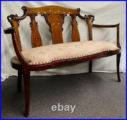 Vintage Hand Carved SETTEE Sofa Love Seat. Inlays of M-of-P &Woods. Brass Tacks