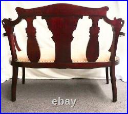 Vintage Hand Carved SETTEE Sofa Love Seat. Inlays of M-of-P &Woods. Brass Tacks