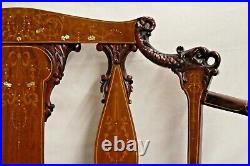 Vintage Hand Carved SETTEE Sofa Love Seat. Inlays of M-of-P &Woods. Brass Tacks