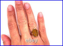 Vintage Hand Carved Tigers Eye Cameo Cocktail Ring 14K Antique Victorian