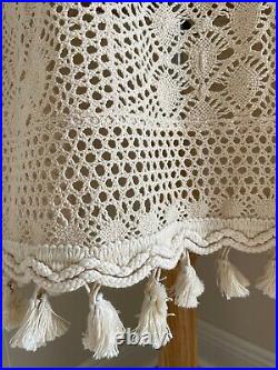 Vintage Hand Knit Crochet Lace Bell Sleeve Wedding Dress with Fringe Photo Shoot