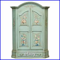 Vintage Hand Painted Blue 18th Century Style Wardrobe With Floral Detailing