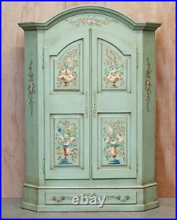 Vintage Hand Painted Blue 18th Century Style Wardrobe With Floral Detailing