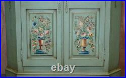 Vintage Hand Painted Blue 18th Century Style Wardrobe With Floral Detailing