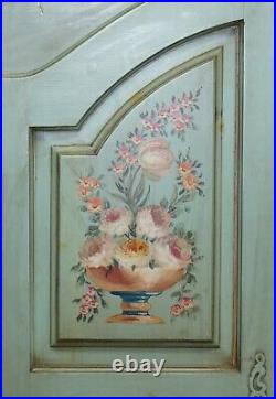 Vintage Hand Painted Blue 18th Century Style Wardrobe With Floral Detailing