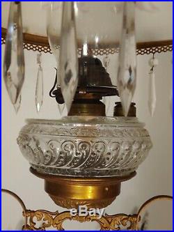 Vintage Hand Painted Parlor or Library Victorian Era Hanging oil Lamp 1900