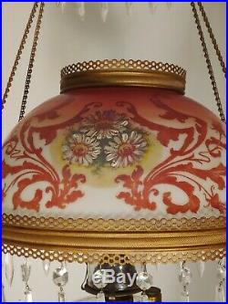 Vintage Hand Painted Parlor or Library Victorian Era Hanging oil Lamp 1900