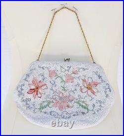 Vintage Handbag Purse Bags By Josef France Art Deco Floral Hand Micro Beaded