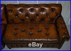 Vintage Harrods Chesterfield Hand Dyed Cigar Brown Leather Corner Sofa Walnut