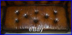 Vintage Harrods Chesterfield Hand Dyed Cigar Brown Leather Corner Sofa Walnut