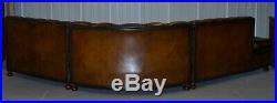 Vintage Harrods Chesterfield Hand Dyed Cigar Brown Leather Corner Sofa Walnut