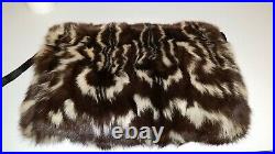 Vintage Ladies Hand Warmer Muff Zipper Pouch Carrying Strap Skunk Badger Fur