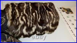 Vintage Ladies Hand Warmer Muff Zipper Pouch Carrying Strap Skunk Badger Fur