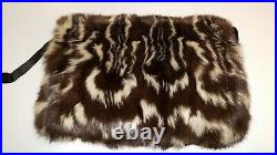 Vintage Ladies Hand Warmer Muff Zipper Pouch Carrying Strap Skunk Badger Fur