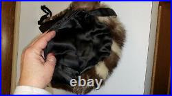 Vintage Ladies Hand Warmer Muff Zipper Pouch Carrying Strap Skunk Badger Fur