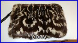 Vintage Ladies Hand Warmer Muff Zipper Pouch Carrying Strap Skunk Badger Fur